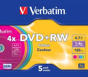 VERBATIM DVD+RW 4x, 4.7GB, diverse culori, Slim Case (43297)