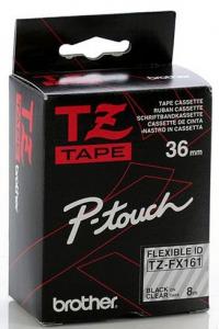 Banda laminata flexibila lucioasa TZ-FX161 pentru PTS, 36mm/8m, negru/transparent, Brother