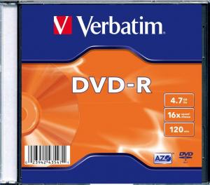 VERBATIM DVD-R 16x, 4.7GB, Matt Silver, slim case (43547)