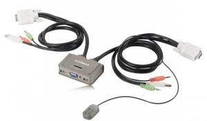 Mini Switch KVM 2 ports USB, 2x KVM combo cable 0.9m, audio support, Edimax EK-2U2CA