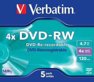 VERBATIM DVD-RW 4x, 4.7GB, Matt Silver, Jewel Case (43285)