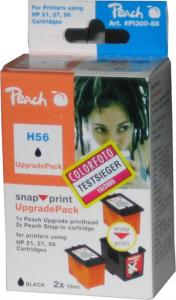 Consumabil PEACH 2 rezerve (2x19ml) negru + cap imprimare, compatibil cu cartusele HP 6656 (56), 8727 (27), 9351(21),  PI300-88