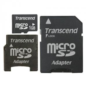 Card memorie TRANSCEND MicroSD 1GB cu 2 adaptoare