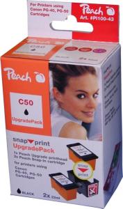 Consumabil PEACH 2 rezerve (2x22ml) negru + cap imprimare, compatibil cu cartusele Canon PG-40, PG-50, PI100-43