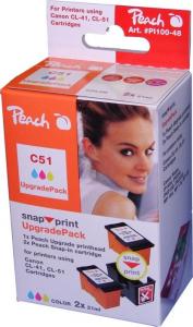 Consumabil PEACH 2 rezerve (2x21ml) color + cap imprimare, compatibil cu cartusele Canon CL-41, CL-51, PI100-48