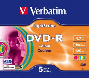 VERBATIM DVD-R 16x, 4.7GB, AZO Lightscribe Color, Slim Case (43674)