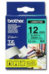 Banda laminata TZ-731 pentru PT 1200/210E/220/1800/2400/550/9400, 12mm/8m, negru/verde, Brother