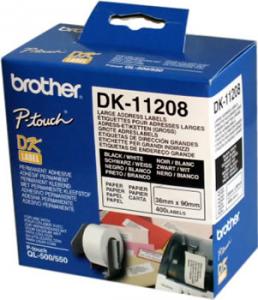 Rola etichete albe hartie autoadezive, 38x90 mm, 400 etichete/rola, pentru QL-500/550, DK11208 Brother
