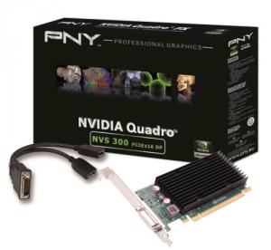 NVidia PNY Quadro NVS 300, 512MB GDDR3 64bit, PCIEx16, DMS-59 to dual DisplayPort adapter cable, bulk