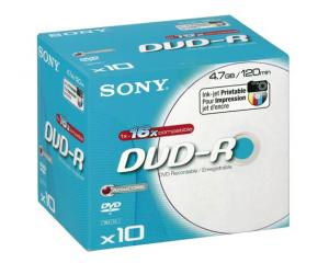DVD-R Sony 16X, 4.7 GB, printabile ink-jet, pachet 10 buc. Jewel case, 10DMR47B-IP