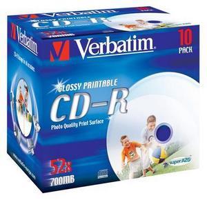 VERBATIM CD-R 52x 700MB  wide glossy printable AZO Jewel Case