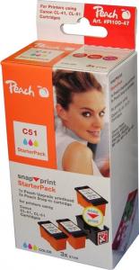Consumabil PEACH 3 rezerve (3x21ml) color + cap imprimare, compatibil cu cartusele Canon CL-41, CL-51