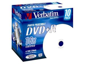 VERBATIM DVD+R 16x 4.7GB printable Jewel Case