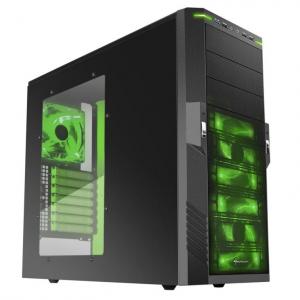 Carcasa fara sursa T9 Value Midi ATX, capac transparent, front USB si audio, negru cu verde (4044951011407) Sharkoon