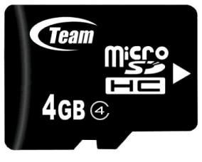 Micro-SDHC 4GB CLASS4 E5, include adaptor, TEAM TG004G0MC24A