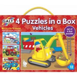 Set 4 puzzle-uri Vehicule (4, 6, 8, 12 piese) - Galt