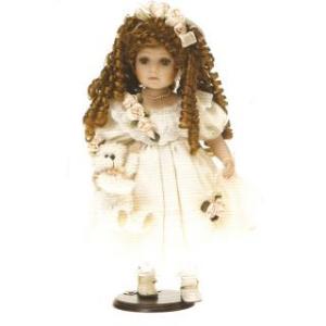 Fata in rochie crem cu ursulet - 48 cm - RF Collection