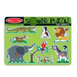 Puzzle de lemn cu sunete Animale de la Zoo - Melissa & Doug