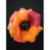 Elastic par cu floare din material textil rosu, portocaliu si grena