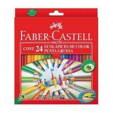 Creioane colorate triunghiulare, 24 buc/set, cu ascutitoare, Faber-Castell Eco
