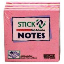 Notes autoadeziv, 76x76mm, 400 file, roz pastel/magenta neon/galben pastel, Stick"n