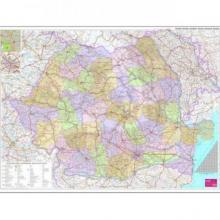 Harta administrativa, rutiera si turistica Romania (vecini si Republica Moldova complet), 100X140 cm