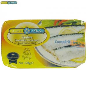 Sardine in ulei vegetal picant Marco Polo 120 gr