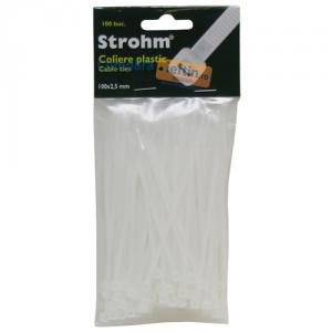 Coliere de plastic albe 100 x 2.5 mm Strohm 100 buc