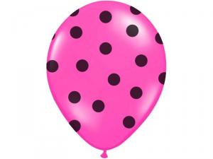 Baloane roz cu buline negre, 30 cm, 6buc/set