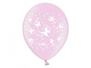 Baloane roz cu fluturi albi, 30 cm, 6buc/set