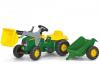 Tractor cu pedale si remorca copii verde rolly toys