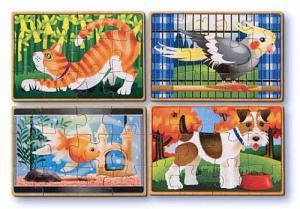 Set 4 puzzle lemn in cutie Animale de companie