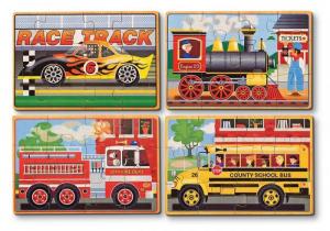 Set 4 puzzle lemn in cutie Vehicule