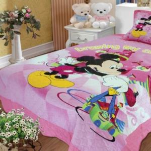 Cuvertura matlasata si fata de perna copii - Mickey Mouse - roz