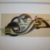 Obiect de arta - Tablou tridimensional din lemn si piele - Rotatie - auriu