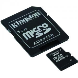 Card de memorie Kingston microSDHC 4GB, Class 10 + Adaptor SD