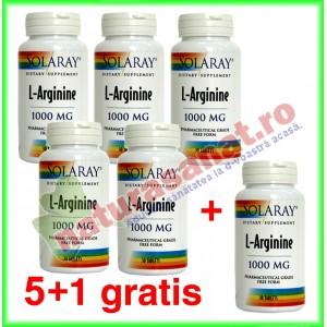 PROMOTIE L-Arginine 1000mg 30 tablete cu dizolvare rapida 5+1 gratis - Solaray (Secom)