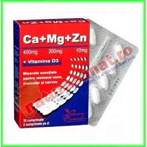 Calciu Magneziu Zinc (Ca+Mg+Zn) + Vitamina D3 30 comprimate - Laboratoarele Remedia