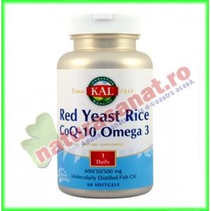 Red Yeast Rice (Drojdie din Orez Rosu) CoQ-10 Omega 3 - 60 capsule gelatinoase moi - KAL / Solaray - Secom