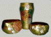 Set de vase din ceramica, unicat,  pictate manual, cu aplicatii, olive cu bronz.