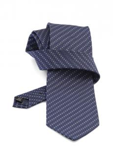 Cravata albastra fin striata cu patratele gri si bleumarin