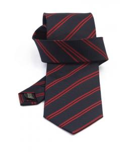 Cravata bleumarin cu dungi grena si negre