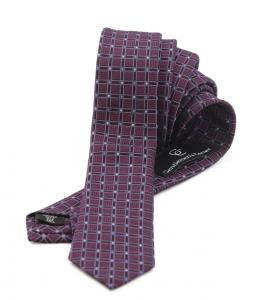 Cravata Jacquard mov cu modele rectangulare Slim