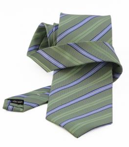 Cravata verde cu dungi albe si albastre