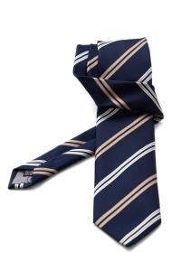 Cravata matase GC bleumarin cu dungi albe si bleu - NOU!