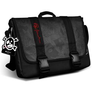 15.6" Messenger bag in black with Tattoo printing, water resistant, durable materials