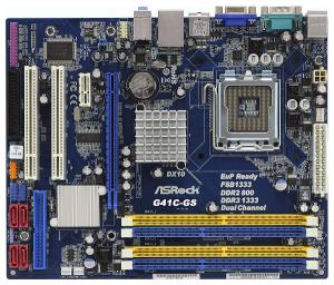INTEL G41+ICH7,  Skt 775,  FSB 1333MHz,  2*DDR3 1333(OC) Dual Ch up to 8GB,   2*DDR2 800 max 8GB,   1*PCI-Ex16/1*PCI-Ex1/2*PCI,  VGA X4500 on board(max 1759MB shared),  6CH HD AUDI