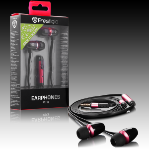 Stereo earphones with microphone; Crystal clear sound delivers dynamic bass; Noise-isolating ear-bud style to keep our ambient noise; Tangling-free cable design; black with red col