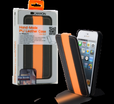 Carefully hand-made protective leather case for iPhone5 (Black/Orange),  screen protector included
