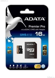 Micro-SDHC 16GB Class 10,  read 45MB/s,   write 20MB/s,   SD Adapter,  Premier Pro